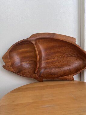 Vintage Monkey Pod Wood Fish Shaped Serving Dish - Made in the Philippines